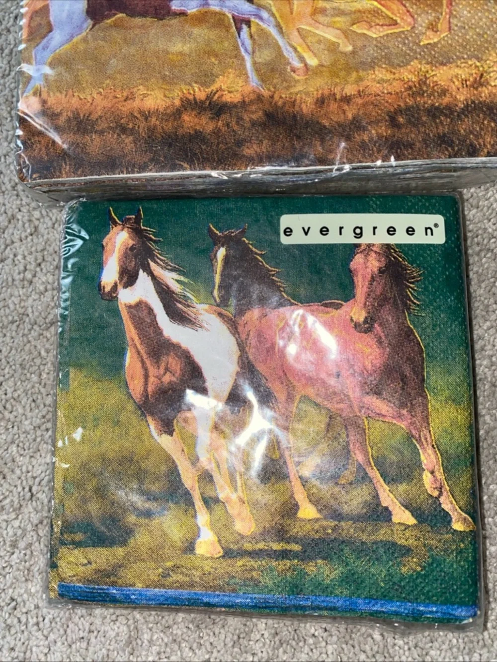 VTG Evergreen Horses Equestrian Cocktail & Luncheon‎ Napkins Set New Deadstock